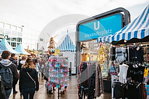 Berlin, October 03, 2017: Celebrating the Oktoberfest. People walk on the street market on the famous Alexanderplatz