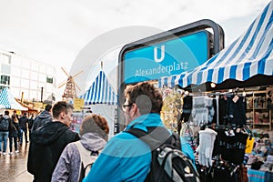 Berlin, October 03, 2017: Celebrating the Oktoberfest. People walk on the street market on the famous Alexanderplatz