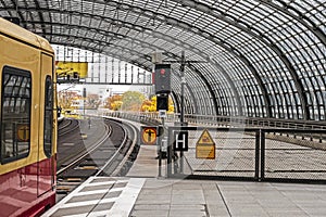 Berlin overground metro train on a rainy