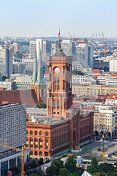 Berlin Rotes Rathaus town city hall skyline in Germany aerial view portrait format