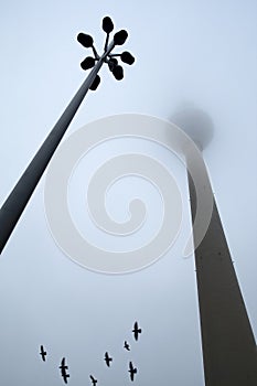 Berlin`s TV tower in fog.