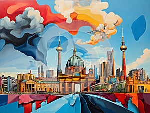 Berlin skyline in Dadaism style.