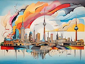 Berlin skyline in Dadaism style. photo