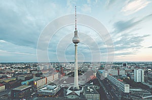 Berlin skyline panorama with TV tower at Alexanderplatz at night, Germany