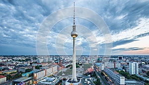 Berlin skyline panorama with TV tower at Alexanderplatz in twilight, Germany