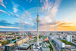 Berlin skyline panorama with TV tower at sunrise, Germany photo