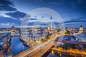 Berlin skyline panorama in twilight during blue hour, Germany