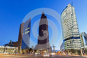 Berlin Skyline Potsdamer Platz square at night in Germany