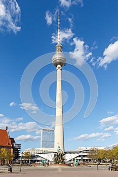 Berlin Skyline tv tower Alexanderplatz Alexander square portrait format in Germany