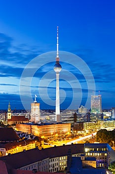 Berlin skyline tv tower downtown portrait format townhall at night Germany city