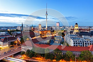 Berlin skyline tv tower downtown townhall at night Germany city