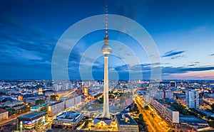 Berlin skyline with TV tower at night, Germany photo