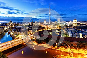 Berlin skyline tv tower townhall at night Germany city