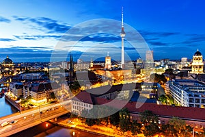 Berlin skyline tv tower townhall at night Germany city