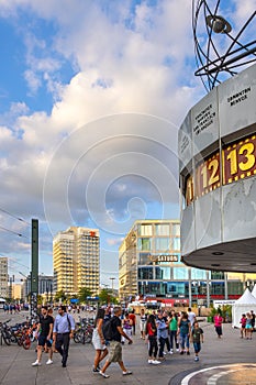 Berlin, Germany - Historic Urania World Clock construction - Weltzeituhr, at the Alexanderplatz square in the Mitte quarter of