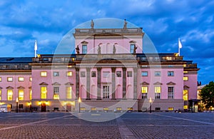 Berlin State Opera (Staatsoper Unter den Linden) on Bebelplatz square at night, Germany