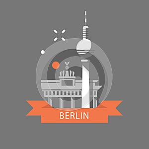 Berlin symbol, Brandenburg gate and tower, Germany travel destination, famous landmark, tourism concept