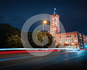 Berlin Town Hall Rotes Rathaus at night - Berlin, Germany