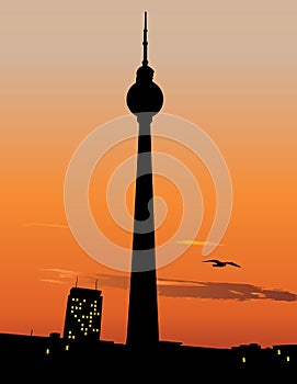 Berlin TV tower agaist sunset sky