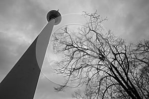 Berlin tv tower in black and white