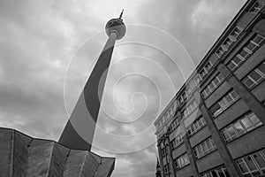 Berlin tv tower in black and white
