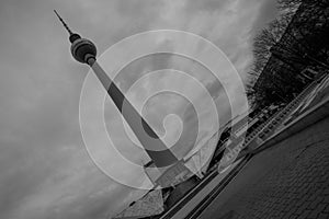 Berlin tv tower in black and white