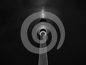 The Berlin TV tower at night in black and white