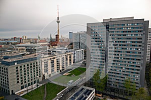 Berlin tv tower skyline, at dawn, on Good Friday.