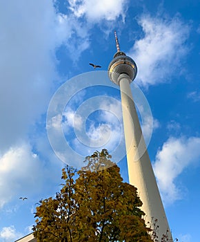 Berlin TV tower view from the ground. Alexanderplatz. Berlin, Germany.