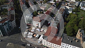 berlin Weissensee city weekend food market Unbelievable aerial view flight drone
