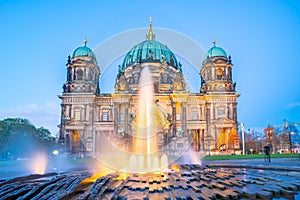 Berliner Dom in Berlin city, Germany at night on Museum Island in the Mitte borough