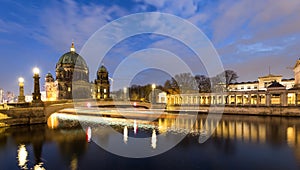 Berliner Dom by the river Spree at night