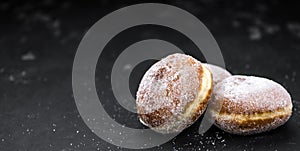 Berliner Doughnuts selective focus; detailed close-up shot