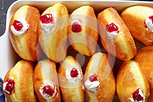 Berliner, sweet German Donuts with Raspberry Jam