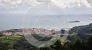 Bermeo fishing town landscape by Izaro island