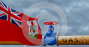 Bermuda gas, valve on the main gas pipeline Bermuda, Pipeline with flag Bermuda, Pipes of gas from Bermuda, 3D work and 3D image