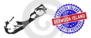 Bermuda Island Map Triangle Mesh and Scratched Bicolor Stamp