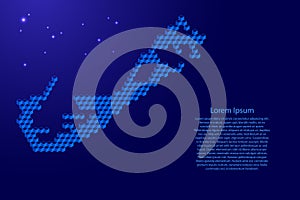 Bermuda map from 3D classic blue color cubes isometric abstract concept, square pattern, angular geometric shape, glowing stars.