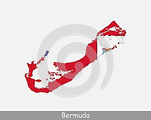 Bermuda Map Flag. Map of Bermuda with Bermudian flag isolated on white background. British Overseas Territory, United Kingdom, UK,