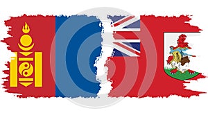 Bermuda and Mongolia grunge flags connection vector
