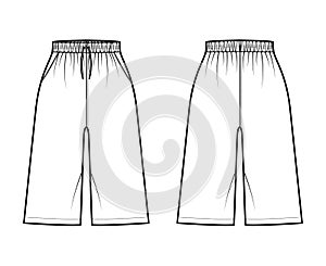 Bermuda Pocket Short technical fashion illustration with normal waist, high rise, drawstrings, Relaxed fit, knee length