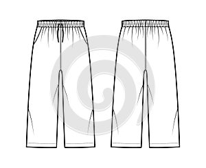 Bermuda shorts Activewear technical fashion illustration with elastic low waist, rise, drawstrings, pockets, Relaxed fit