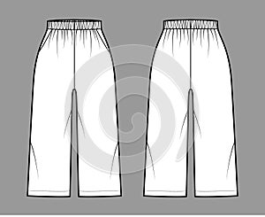 Bermuda shorts Activewear technical fashion illustration with elastic normal waist, high rise, Relaxed fit, calf length