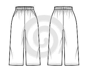 Bermuda shorts Activewear technical fashion illustration with elastic normal waist, high rise, Relaxed fit, calf length