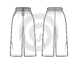 Bermuda shorts Activewear technical fashion illustration with elastic normal waist, rise, drawstrings, pockets, Relaxed