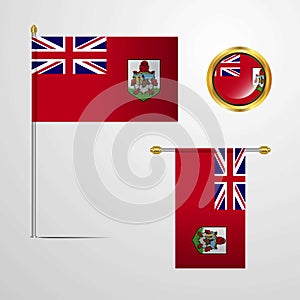 Bermuda waving Flag design with badge vector