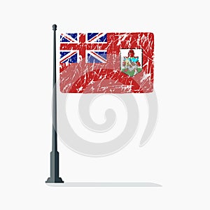 Bermudas flag with scratches, vector flag of Bermudas on flagpole with shadow.