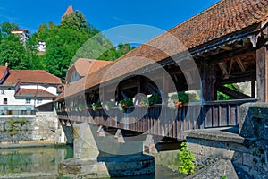 The Bern Bridge over river Sarine in Fribourg Freiburg, Switzerland