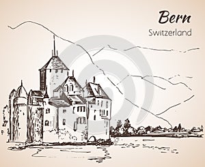 Bern city view sketch. Switzerland.