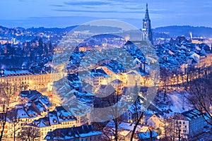 Bern Old Town snow covered in winter, Switzerland